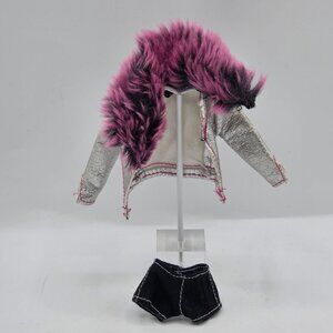 Barbie Fashion Fever Silver Jacket With Purple Fur Trim & Black Shorts